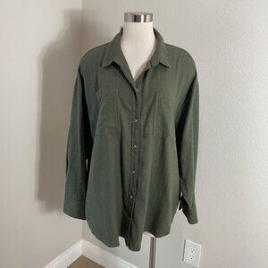 NEW Old Navy Womens Plus 2X Boyfriend Shirt Olive Green Cotton Blend Relaxed Fit
